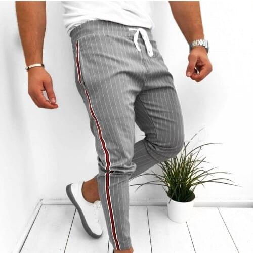 Stripe Pants Mens Side Brace Casual Pants Fashion Small Feet Man Jogging Pants Fashion Hip Hop Stree Wear Sweatpants Black Grey