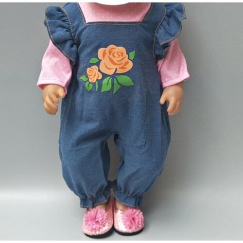 18 inch doll jeans strap pants for 18" 43cm baby doll wear jeans pants kids girl Christmas gifts