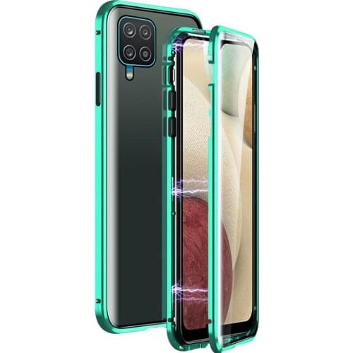 For Samsung A12 Case Magnetic Metal Flip Case For Samsung Galaxy A12 A 12 A12 A125F Double Side Tempered Glass Phone Cover Coque