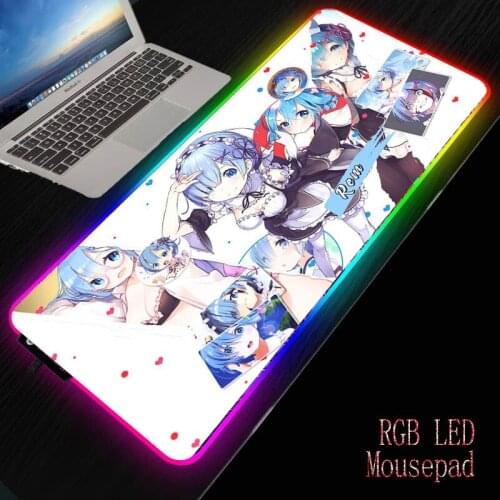 MRGBEST Rem Re Zero Anime Girl RGB Gaming Mouse Pad Large Computer Mousepad LED Backlight Mause Keyboard Mat 40x90/35X90CM