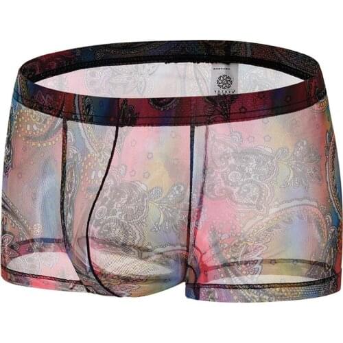 Mens Underwear Boxer Sexy Male Panties Gay Mens Boxer Transparent Boxer Bohemia Style Printed Underpants See Through Boxers