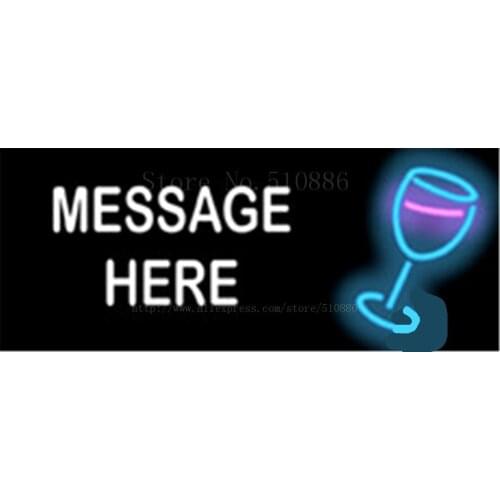 Custom Message Wine Glass NEON SIGN REAL GLASS BEER BAR PUB LIGHT SIGNS store display Bulbs drink beer Advertising Lights 17*14"