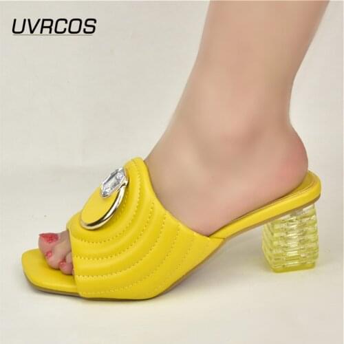 New Arrival Shoes Platform Mid Heel Woman Nigerian Women Wedding Shoes Decorated With Rhinestone Italian Style Summer Slippers