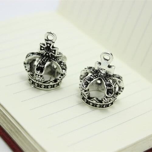 Wholesale (15 pieces/lot) 19*24mm two color Alloy 3D Crown Charms Jewelry Pendant Charms D0563