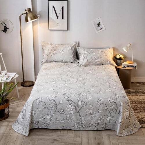 1 pc Flat Sheet Cotton Bed Sheet Gray Color Floral Top Sheets for Bed Single/Double/Queen/King Bed Linen Cotton