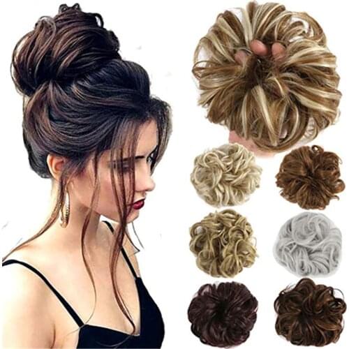 Hotsale 30colors Women Girls Real Human Natural Curly Messy Bun Hair Piece Scrunchie Fake Hair Extensions Headwear Headband New