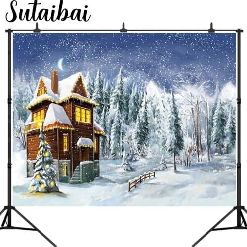 Christmas House Backdrop Winter Fir Wild Snow Trees Photography Background Fantasy Pine Forests Backdrops Celebration Party