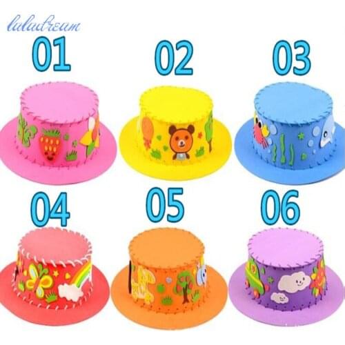 Six Colors Handmade EVA Hat Toy Children DIY Art Craft Kits Educational Boy Girl Early Practice 3D Puzzle DIY Hat Toy Gift