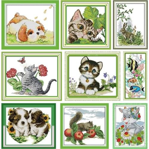 Stamped Cross Stitch Kit Embroidery Needlework Puppy Animal Printed 11CT 14CT Counted Patterns Canvas Crafts Home Decoration Set