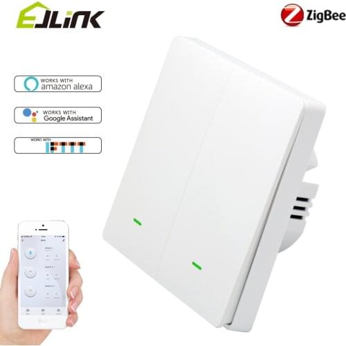 EJLINK EU/UK Smart Zigbee Switch No Neutral Wire APP Remote Control Push Button Light Switches Works with Alexa Interruptor