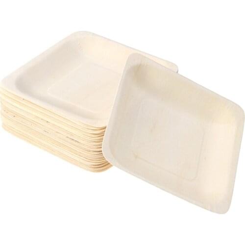 Wedding Restaurant Banquet Birthday 100Pcs Square Disposable Wooden Plate Party Plate Tableware 140X140mm