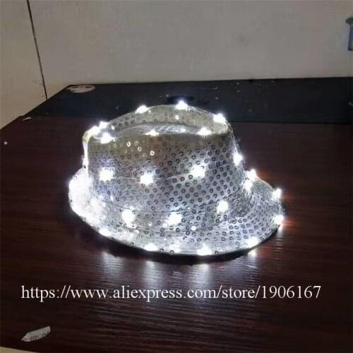 LED Luminous Hip Hop Jazz Hats Growing Flashing Cap Hat Halloween Christmas Party Headwear For Dancing Bar DJ Birthday Gift Hat