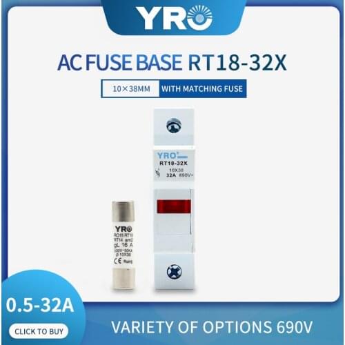 1 set RT18-32X 1P 10x38mm fast-acting ceramic fuse with base fuse holder 500V 1A 2A 4A 6A 8A 10A 16A 20A 25A 32A RO15 RT18 RT14