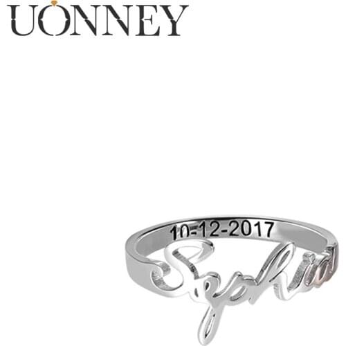 UONNEY Dropshipping Custom Engraving Name Unique Engagement Rings for Women Couple Lovers Dating Gold Color Steel Wedding Ring