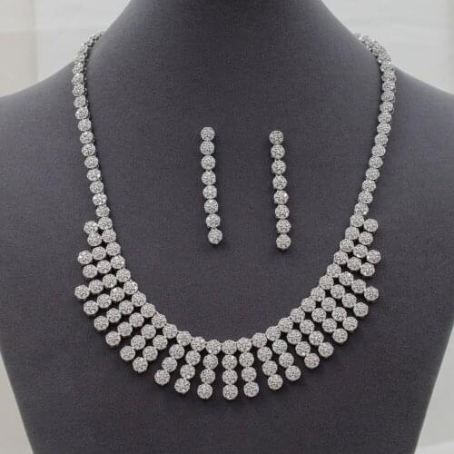 High Quality Cubic Zirconia Dots Bridal Wedding Necklace Earring Bracelet Chains Ring 4 Pieces Set B16530