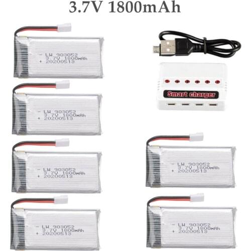 6pcs 3.7v 1800mAh lipo Battery Charger for KY601S SYMA X5 X5S X5C X5SC X5SH X5SW M18 H5P for 3.7V Helicopter Drone Battery