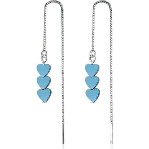 KOFSAC New Charm 925 Sterling Silver Earrings For Women Temperament Blue Gradient Love Heart Earring Long Ear Line Jewelry Gifts