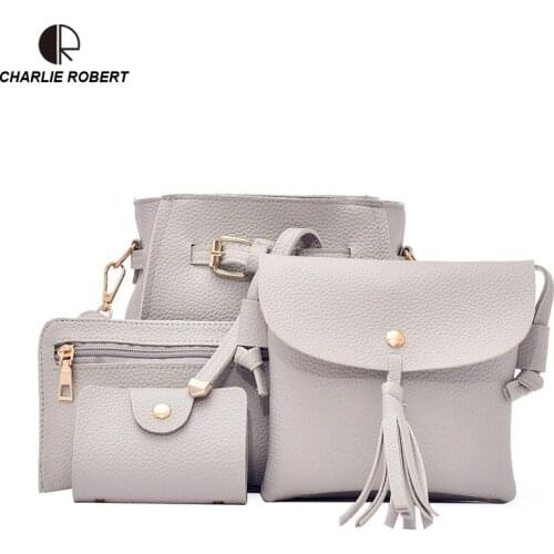 Dress Five Colors Solid 4PCS Women Lady Composite Bags 2019 New Spring Style Hot Selling Tassel Shoulder Bags & Wallet