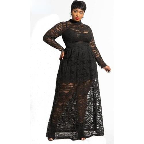 Hollow Lace Plus Size Sexy Womens Dress Maxi Dresses for Women Elegant Office Lady Formal Outfit
