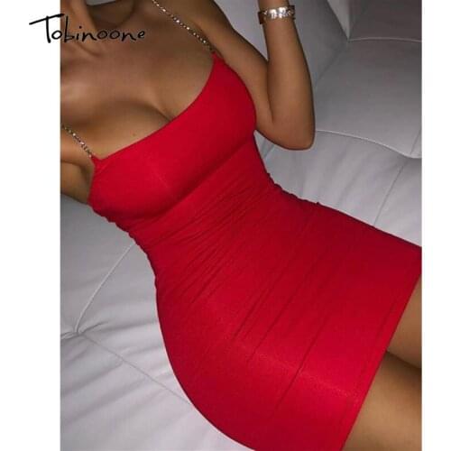 Tobinoone Sleeveless Dress Women Spaghetti Strap Bodycon Summer Dress Backless Sexy Dresses Party Night Club Wear Mini Vestidos