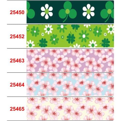 16mm-75mm Retro Flower Series Printed Grosgrain/Foe Ribbon Pink Rose DIY Wedding Party Festival Day Hair Bowknots 50yards/roll