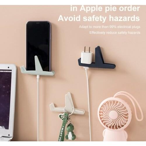 2pcs Plug Hook Mini Airplane Plug Hook Fixer Punch-free Kitchen Power Cord Plug Storage Hook Nail-free Wall Storage Hooks