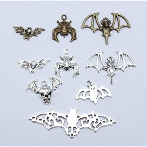 10pcs 20x17mm Hang Upside Down Bat Charms Pendant 2 Colors Antique Silver Color Antique Bronze Plated Alloy Charms