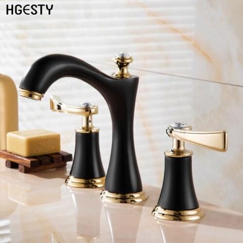 3Pcs Bathroom Basin Faucet Set Luxury Dual Handles 3 Hole Bathtub Sink Faucet Deck Mounted Hot and Cold Water Mixer Tap Crane