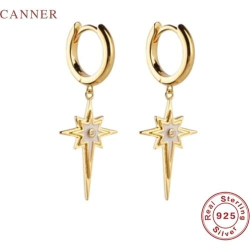 CANNER Star Anise Earrings For Women 100% Real 925 Sterling Silver Earrings Hoops Zircon Diamond Korean Fine Jewelry Pendientes
