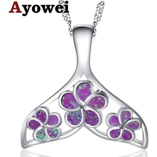 Ayowei Fish tail shape design 925 sterling silver pink Fire Opal For Women Necklace Pendants fashion jewelry SP53A