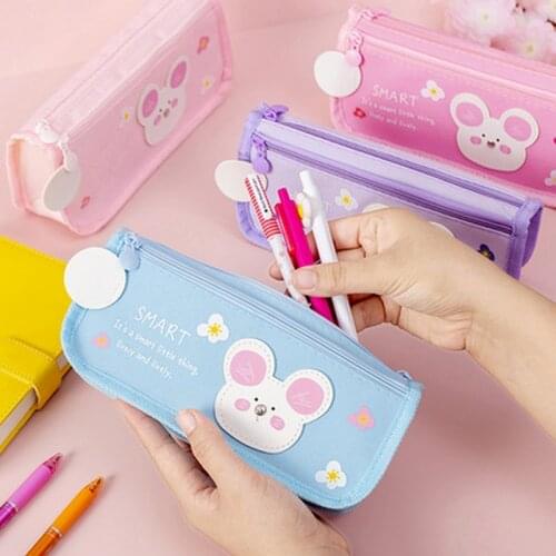 Kawaii Large Pencil Case Stationery Storage Bags Canvas Pencil Bag Cute Makeup Bag School Supplies for Girl Kids Gift