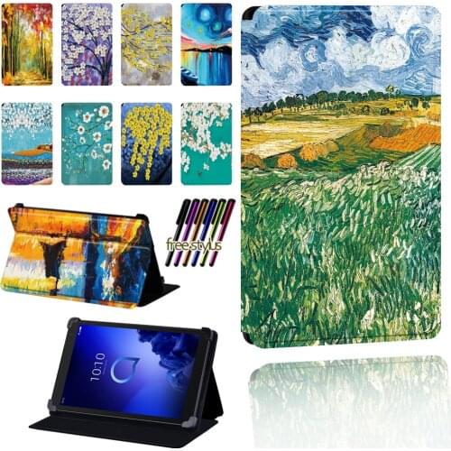 Paint Pattern Tablet Case for Alcatel 1T 7 10 / 3T 8 10 / A3 10 Leather Foldable Scratch Resistant Protective Case Cover + Pen