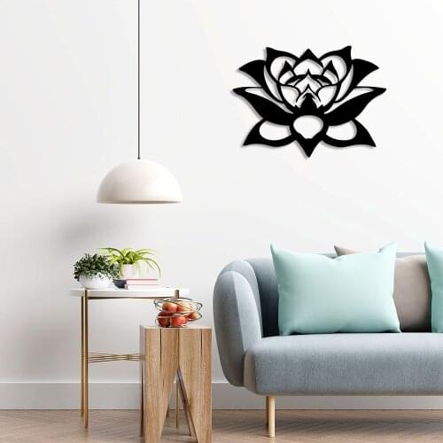 Yoga Zen Ornament Motif Lotus Flower Wall Room Accessory Wooden Table 50x36cm
