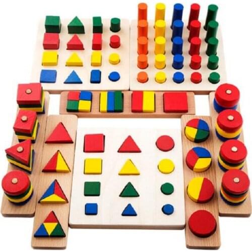 Montessori Wooden Oyuncak Shape Matching 8 In 1 Set Cylinder Educational Blocks Toys For Children Brinquedos Juguetes Brinqued59
