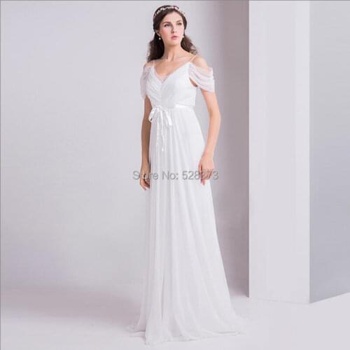 YNQNFS IWD9 Elegant Chiffon Off the Should Sweep Train V Neck Vintage Beach Wedding Dress Bridal Dress Wedding Gown