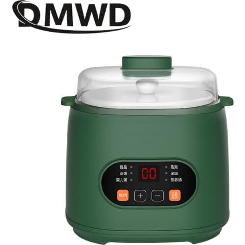 DMWD Electric Slow Cooker 0.8L Ceramics Water Stew Pot Mini Baby Food Porridge Breakfast Stew Soup reservation Boil Steamer EU