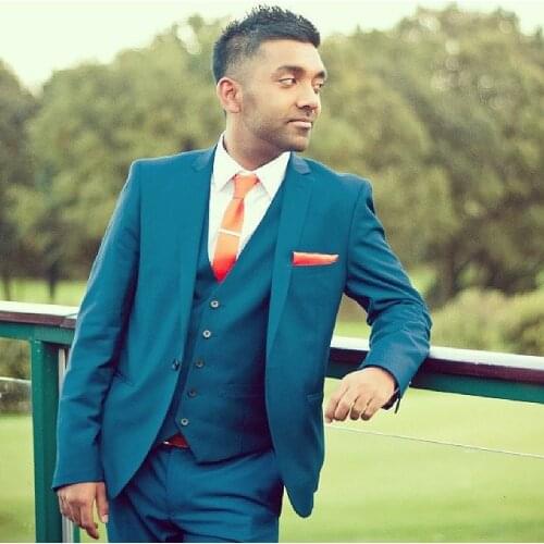 Tailor Made Blue Groom Tuxedos Wedding Suit 3Pieces(Jacket+Pant+Vest+Tie) Groom Prom Masculino Trajes De Hombre Blazer