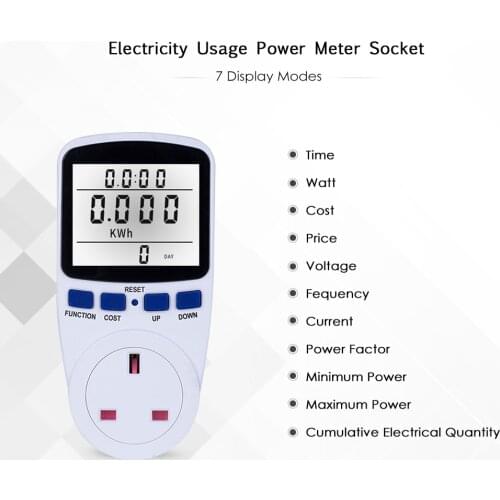 LCD Display Electricity Usage Power Meter Socket Energy Watt Volt Amps Wattage KWH Consumption Analyzer Monitor Outlet