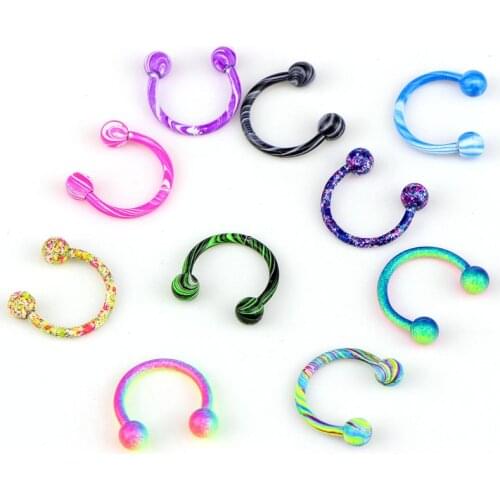 10pcs 10-color Sphere Stainless Steel Nose Ring Piercing Horseshoe Spike Septum Piercing Nipple Piercing Nariz