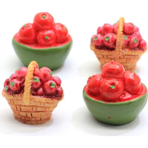 Fruit Basket Apple Tomato Mini Figurine Decor Fairy Garden Cartoon Food Statue Model Resin Craft Ornaments