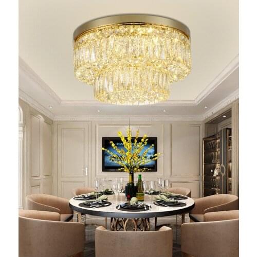 Circular Crystal Ceiling Light For Living Room Home Dining Light Lamp Hotel Creative Retro Iron Lamp E14 LED bulb