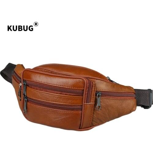 Hot KUBUG Men Waist Bag Leather Handbag Classic Bag Mens Running Bag Small Business Purse Cowhide Sports Bag Cross-body Bag