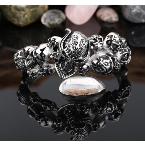 New Design 85g weight 316L Stainless Steel Mens Vintage Multi Skull skeleton Bracelet Gothic Biker Cuff Bangle
