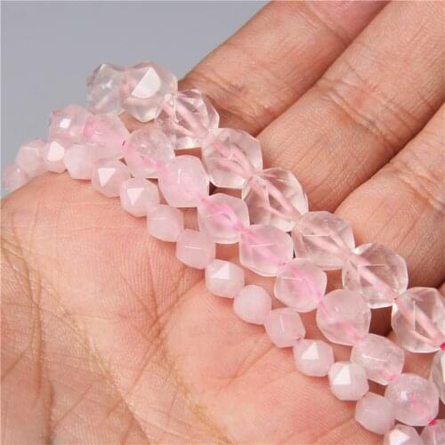 Natural Diamonds Faceted Rose Pink Quartz Crystal Stone Beads Charm for Jewelry Making DIY Bracelet Necklace 15" Strand 6 8 10MM