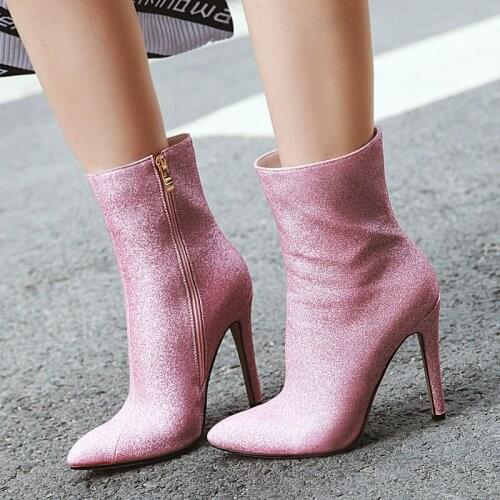 New Fall Womens Ankle Boots Fashion All-Match Chelsea Boots Sexy Super Thin High Heels Pointed Toe Solid Color Zip Winter Shoes