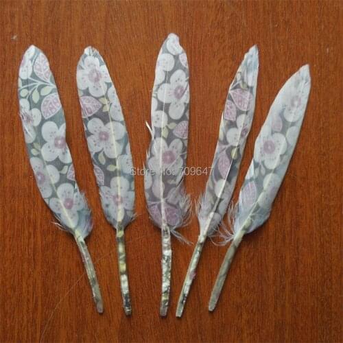 Plumas! 40PCS/lot!Beautiful Floral Print Goose Feathers,Loose Print Duck Cochettes Feathers,Goose Plume,10-13 cm long