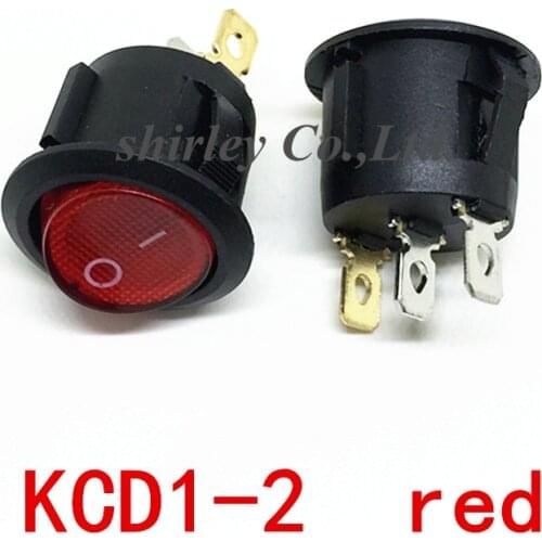 1PCS KCD1-105 round red yellow switch with lamp 3 foot 2 gear rocker hole 23MM KCD1-2 tripod ship power 6A 250v With light