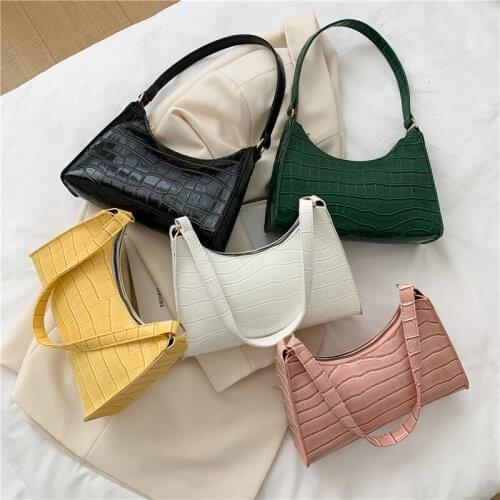 Retro shoulder bag 2021 women PU leather compact handbag women travel alligator stripe tote bag solid color elegant purse
