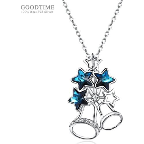 Trendy Necklace For Women 925 Sterling Silver Jewelry Crystal Star Bell Pendant Chain Necklaces Girl Anniversary Christmas Gift