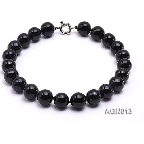 Unique Pearls jewellery Store Perfect Round 18mm Black Agate Necklace 43cm Charming Women Gift
